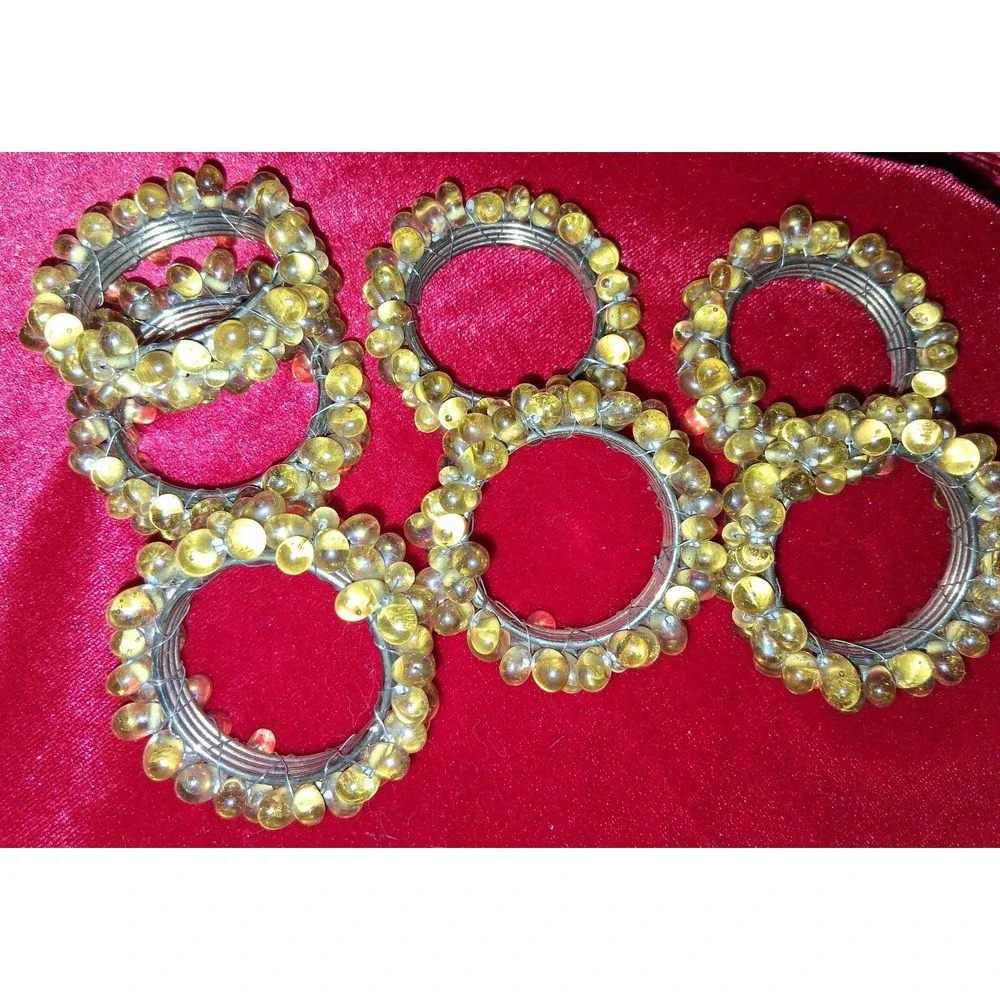 Vintage Beaded Napkin Rings Set of 8 Amber Gold Glass Wire Wrapped 2